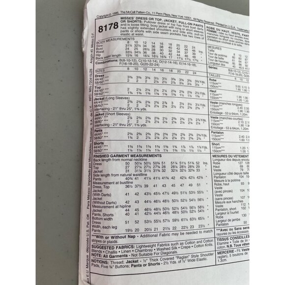 90s McCalls 8178 Sewing Pattern Size F 16-18-20 Misses Vintage Clothing UNCUT - Picture 5 of 7